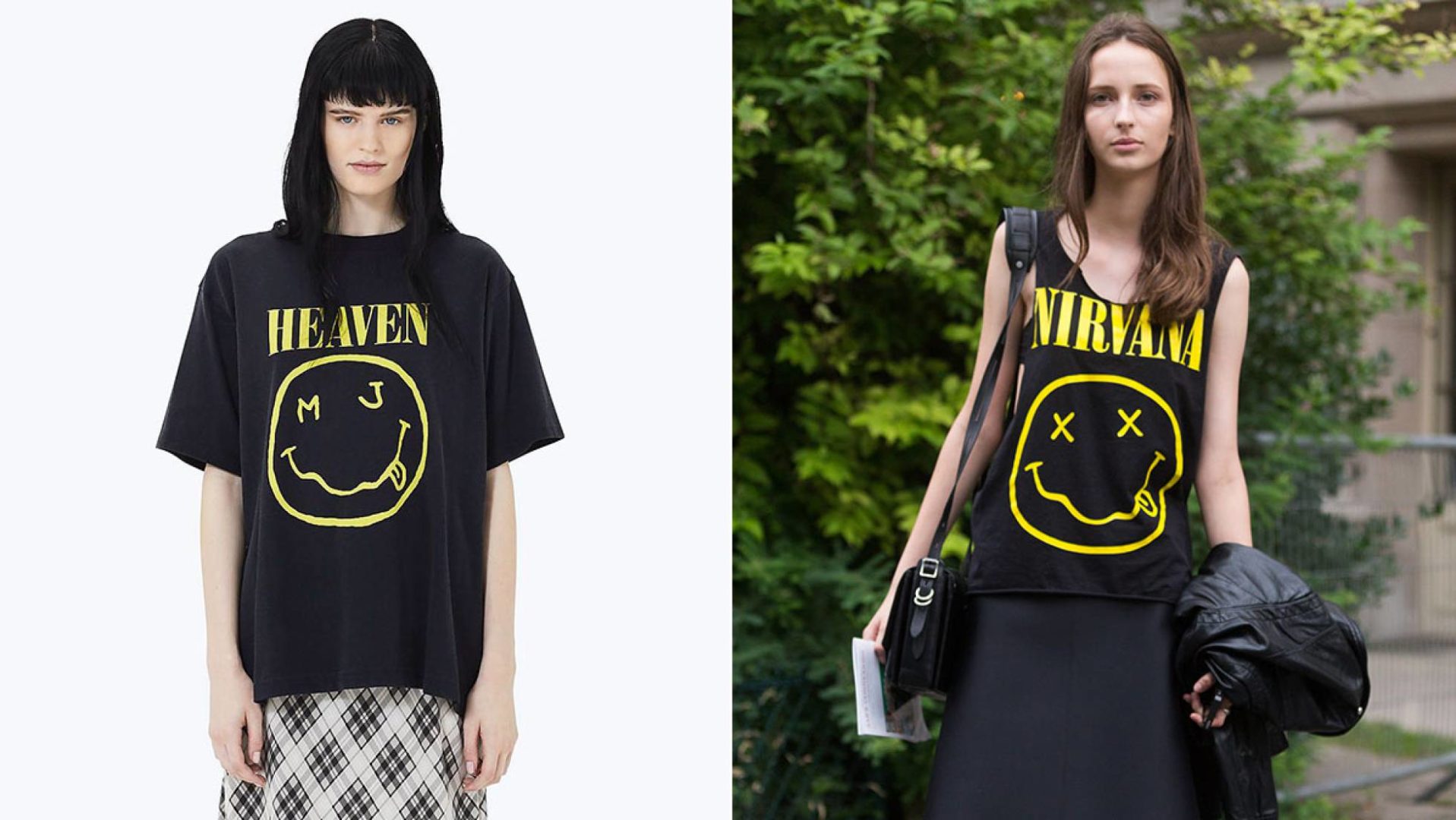 La camiseta de Marc Jacobs y, a la derecha, una modelo con la camiseta original de Nirvana. MARC JACOBS / GETTY